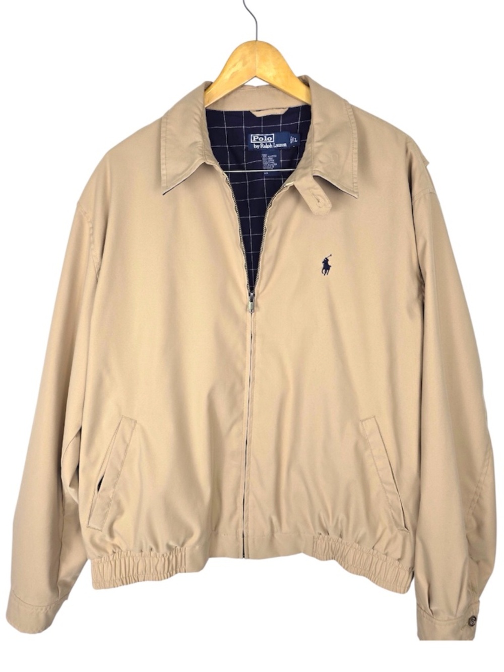 Polo Ralph Lauren Vintage Bi-Swing Windbreaker Jacket Tan Khaki L Plaid Lining
